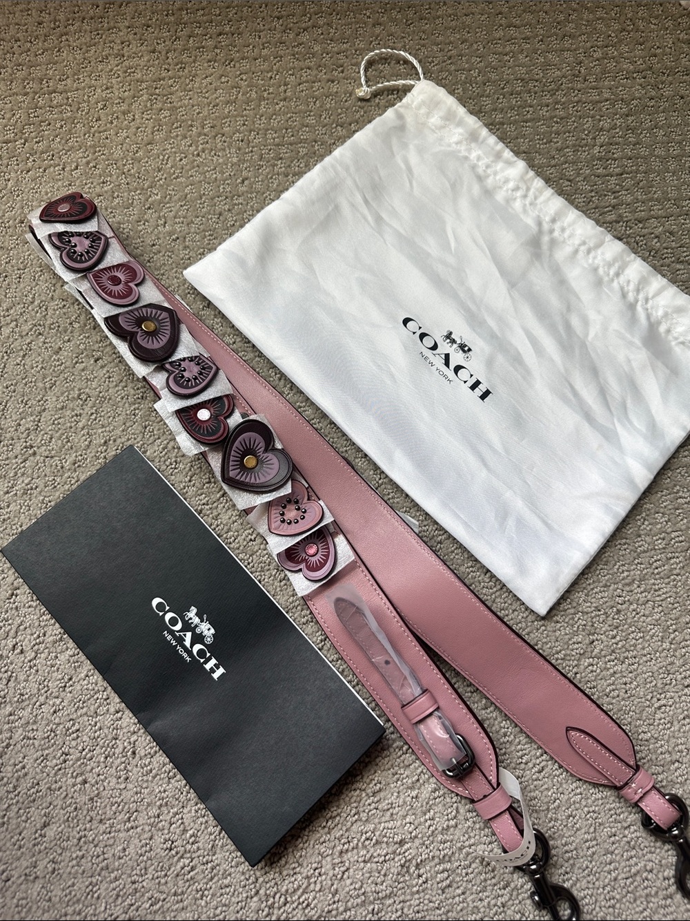 Coach Pink and Purple Hearth Appliqué Leather Shoulder Strap